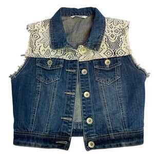 Highway Jeans Denim and Lace Jean Vest, Small, Cowgirl Vest, Country and Western